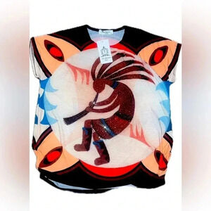 NWT Portman oversized medium boho top kokopelli moon Native American art print